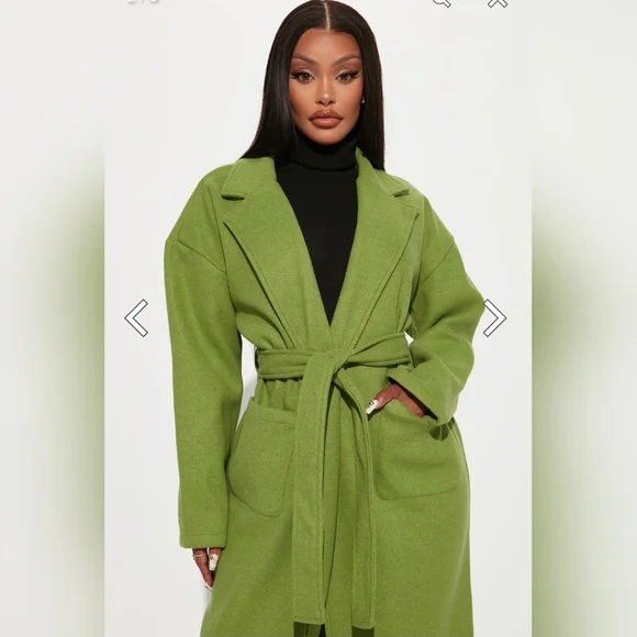 Fashion Nova Green Long Trench Coat - Picture 3 of 9